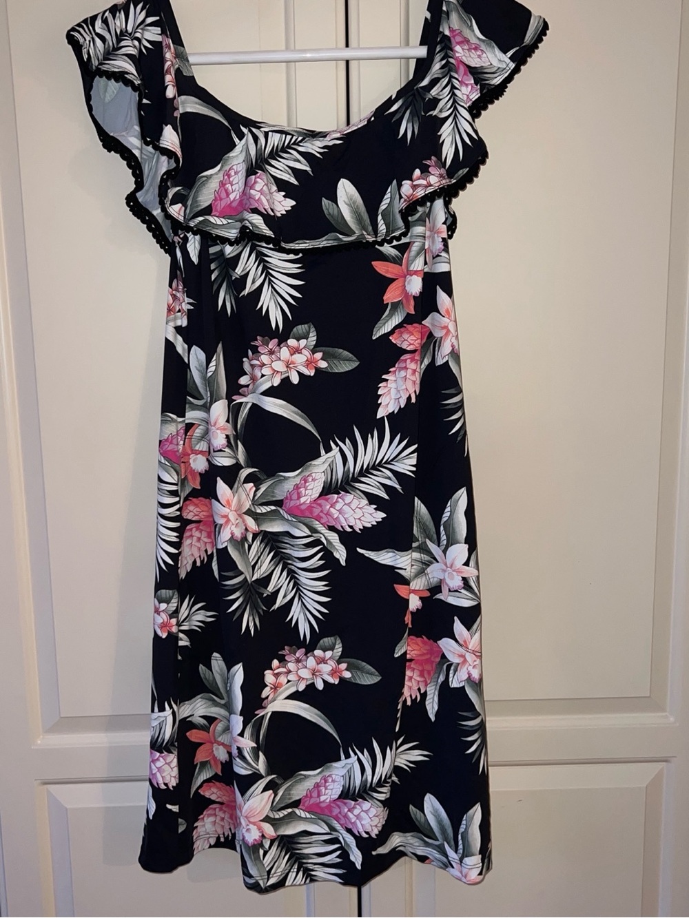 Tommy Bahama Black Floral Off-Shoulder Midi Dress